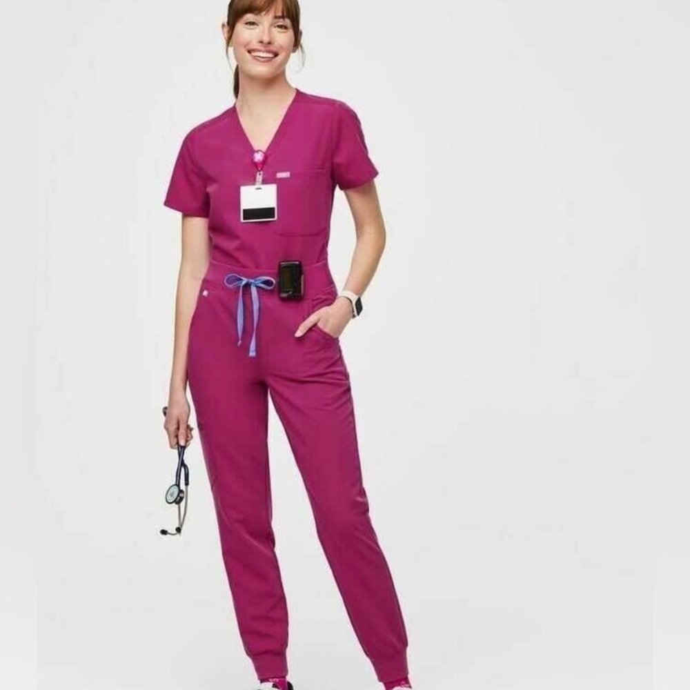Figs High waisted Zamora Jogger in size large tall in color rasberry sorbet
